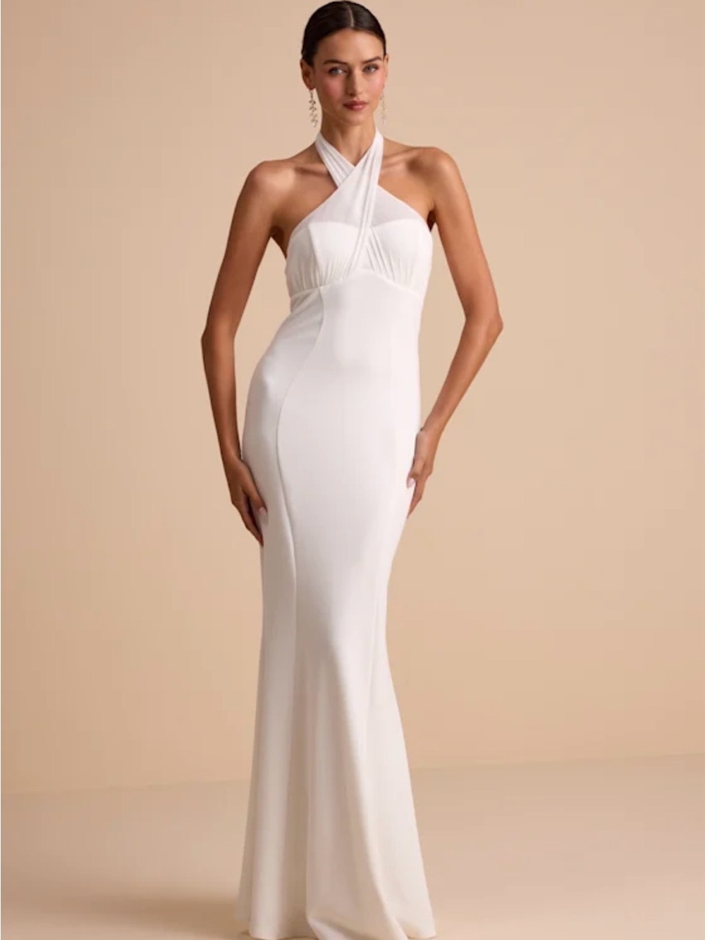 Lulu's Ivory Crisscross Halter Maxi Dress